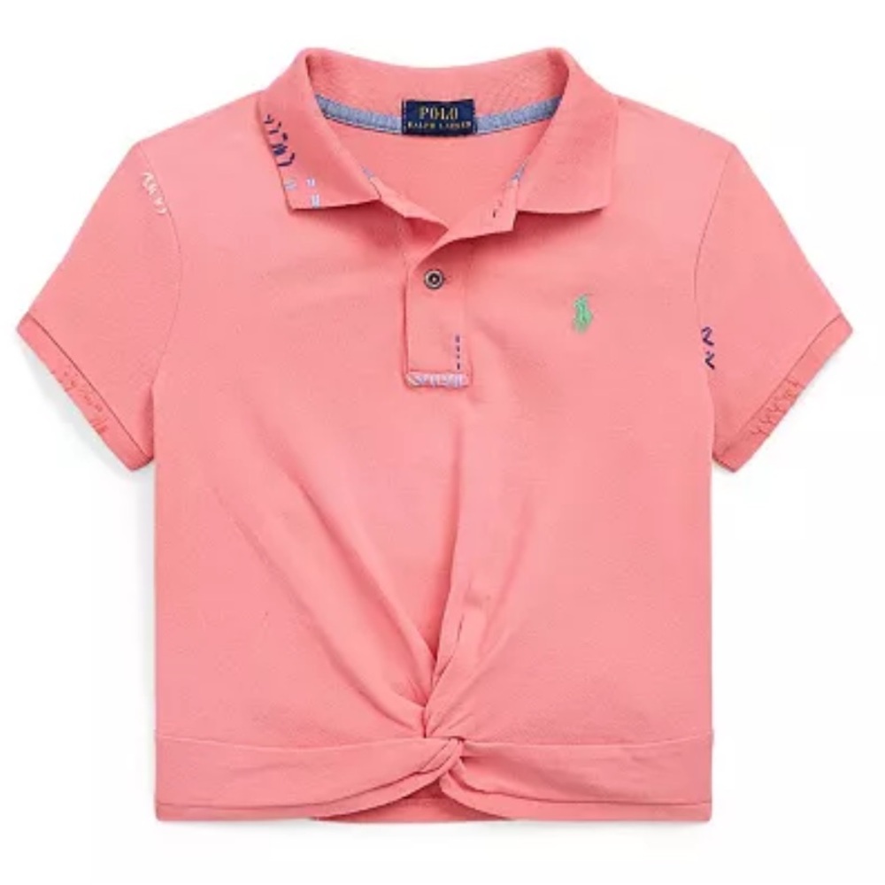 Toddler Girl Baby Polo Shirt Twist Knotted Cropped Orange Ralph Lauren 4 Pink
